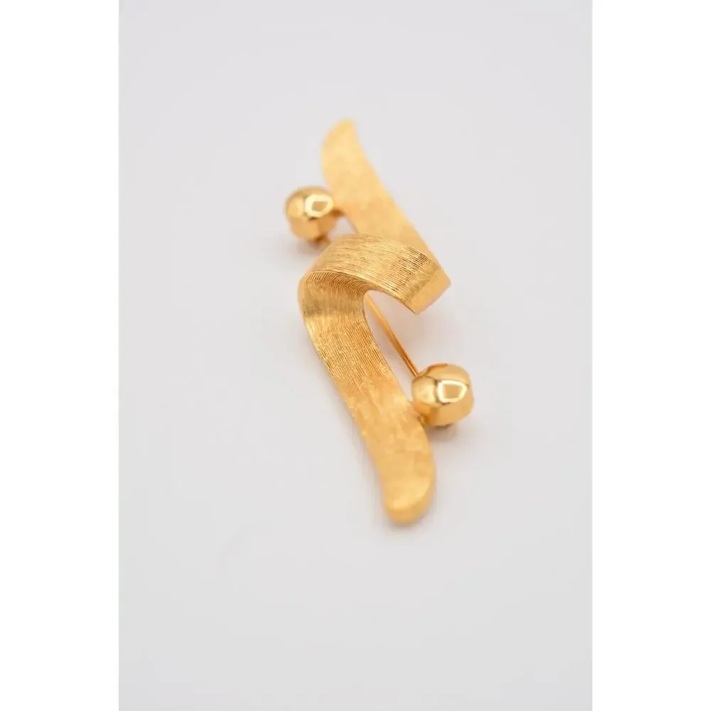 Monet Vintage Abstract Pin Brooch Brushed Gold Textured Bow Signed 1980s BinAT